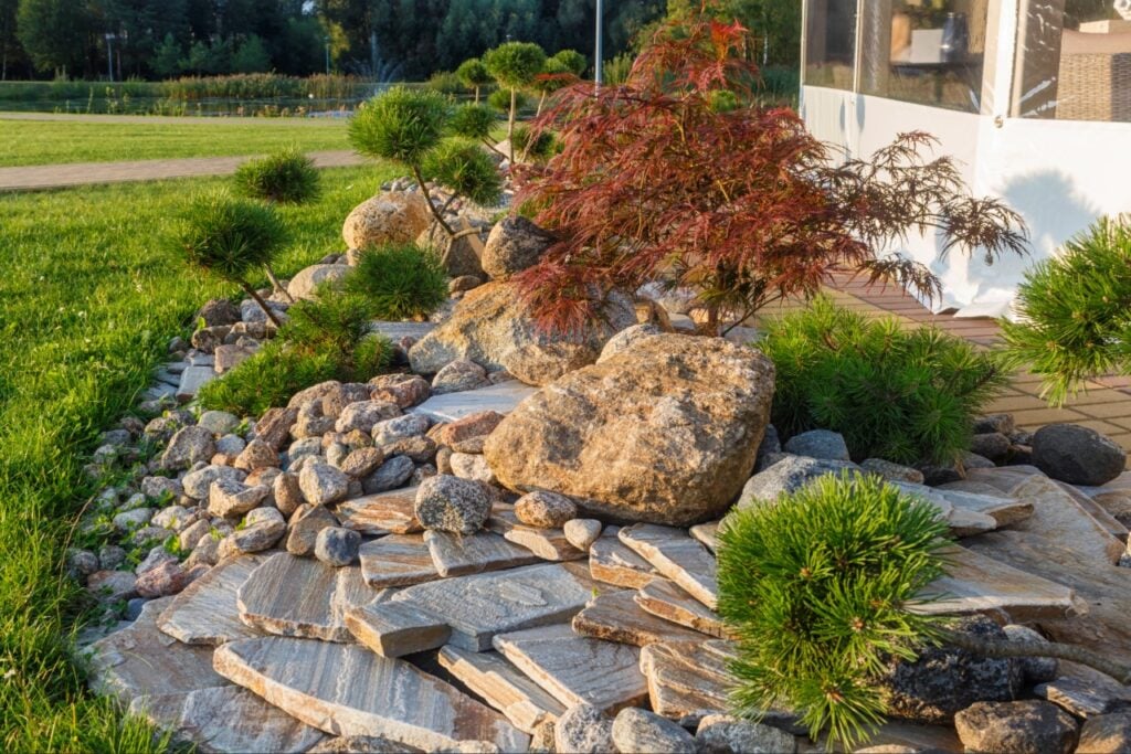 Decorative rock used in a low-maintenance Florida landscape