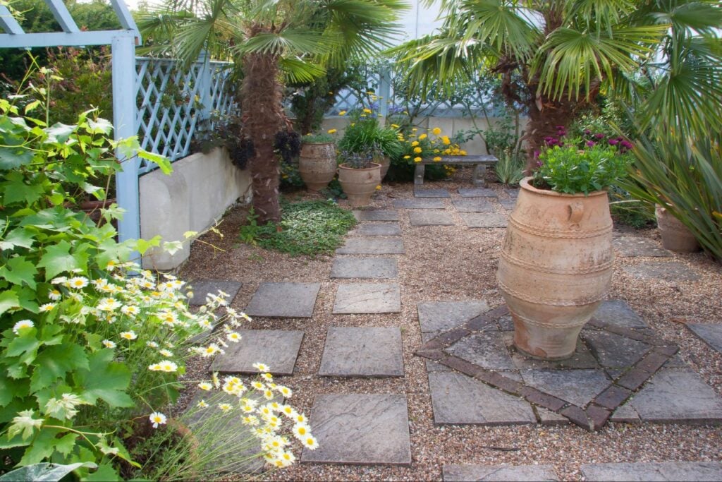 Landscape stone used for a Florida walkway and drainage area