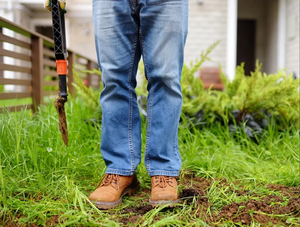 Testing compacted lawn soil Florida with a soil probe