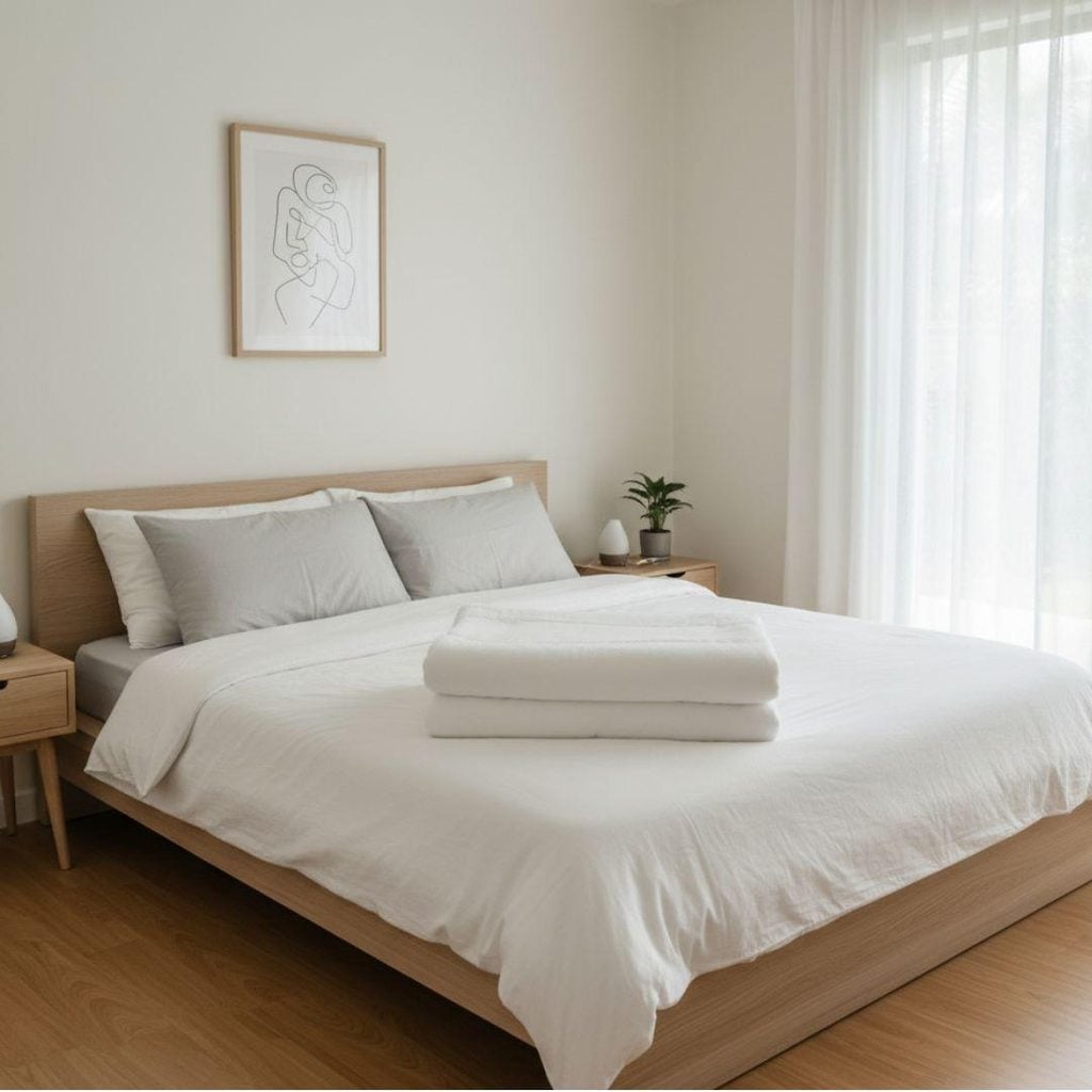 Organized residential bedroom where occupants can follow their pest control provider's post-treatment instructions