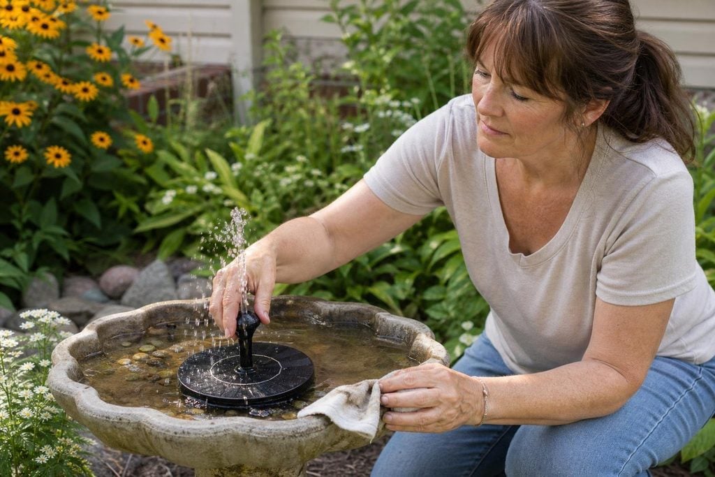 Water features Port Charlotte FL garden fountain being cleaned during routine maintenance