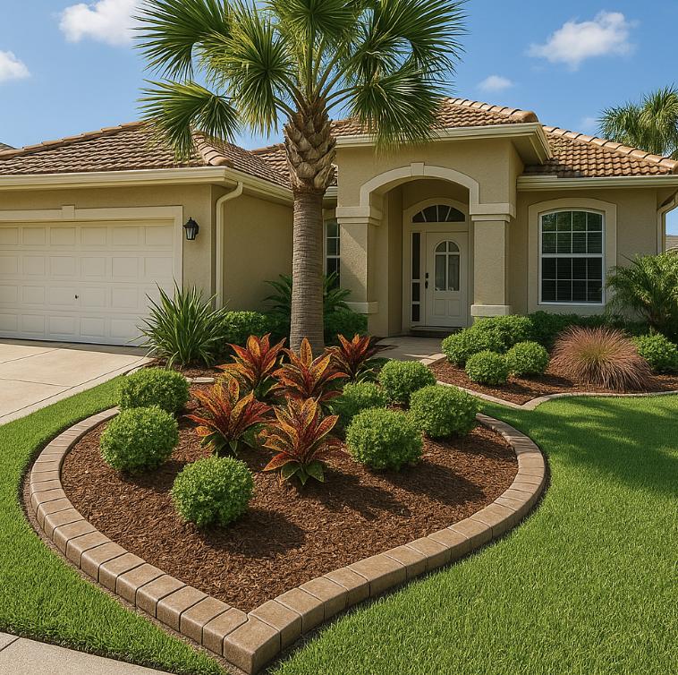 Landscape design plan Port Charlotte FL with defined planting beds lawn areas and landscape edging