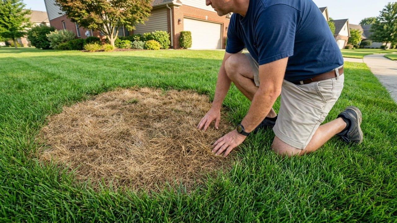 Pest Control Tips, Guides & Seasonal Prevention Advice 3 Lawn pest damage Port Charlotte homeowner documenting a discolored patch of residential turf