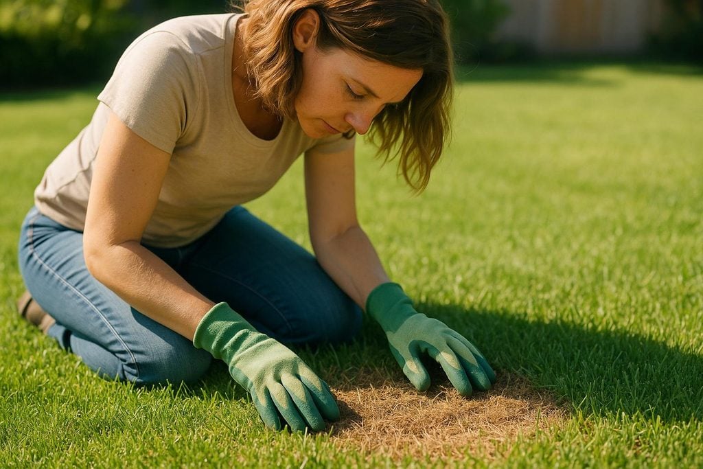 Lawn pest damage Port Charlotte inspection showing a professional examining discolored grass