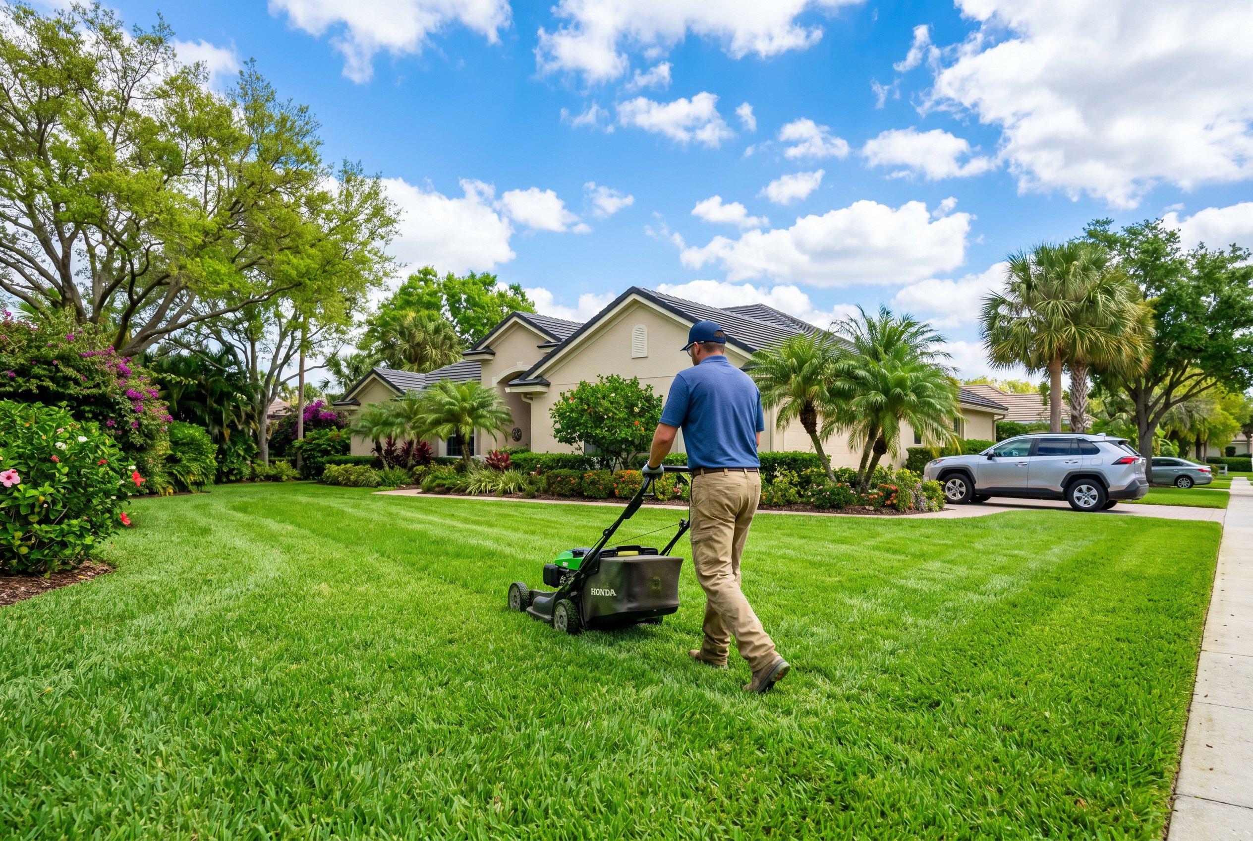 Mowing after heavy rain in Port Charlotte begins with checking damp grass and soil before using a lawn mower