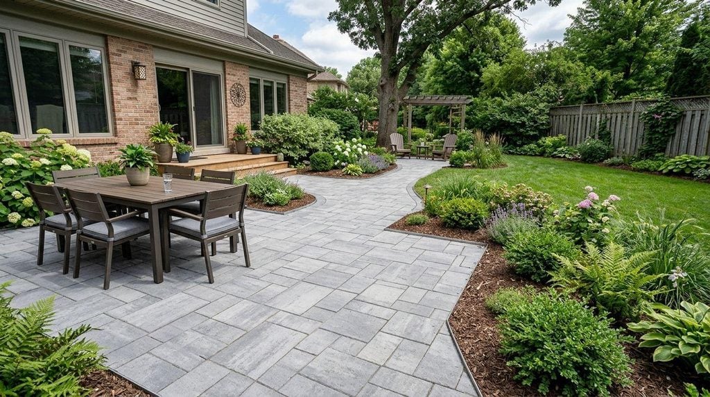 Landscape design plan Port Charlotte FL showing connected paver walkways and outdoor seating areas