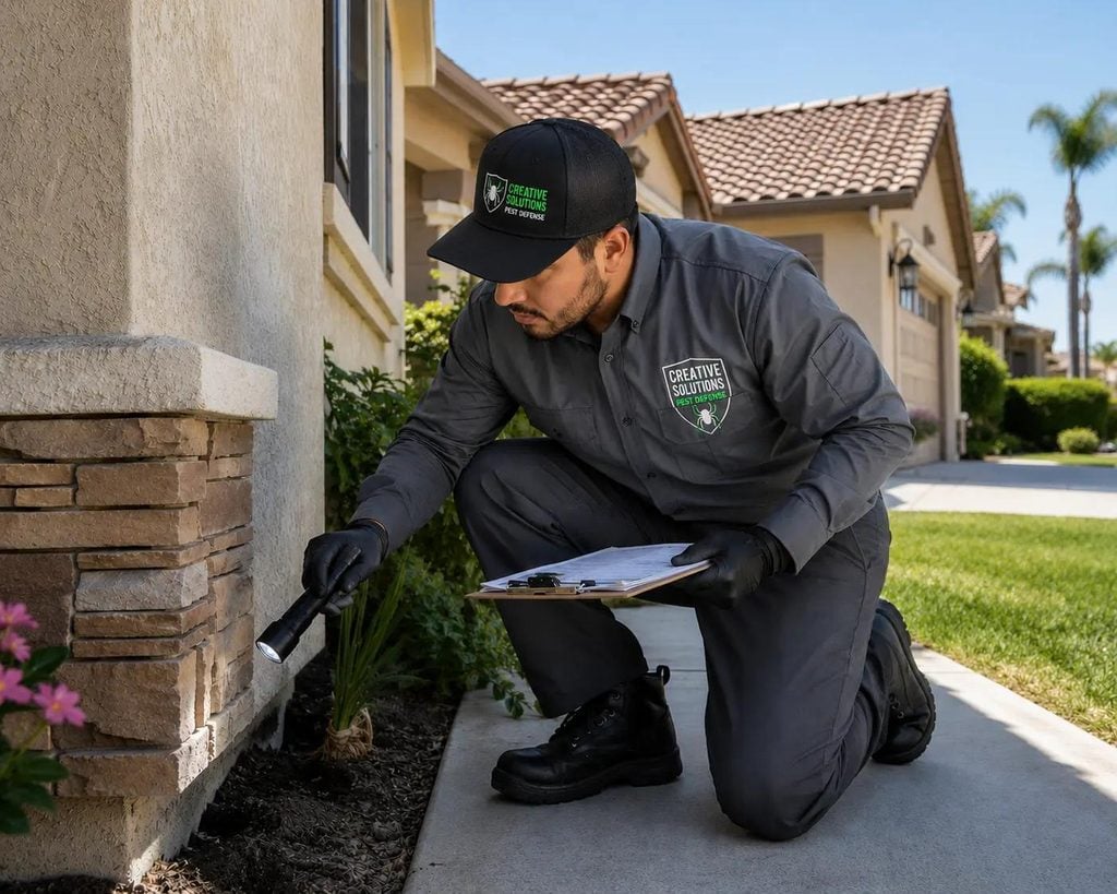 Pest control professional inspecting a home where spider webs keep coming back