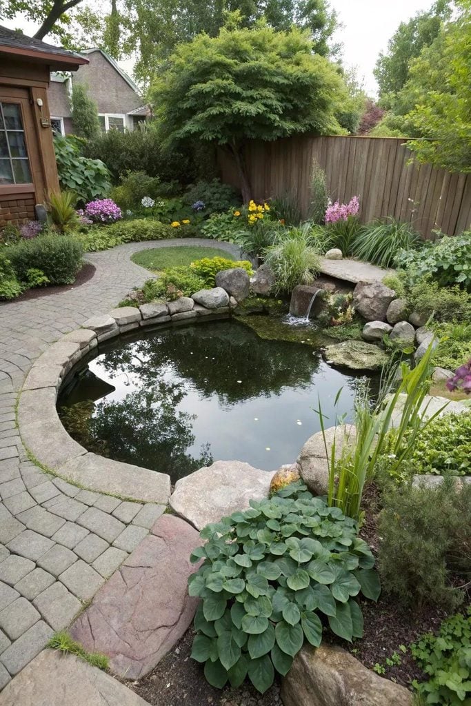 Water features Port Charlotte FL garden pond surrounded by landscaped