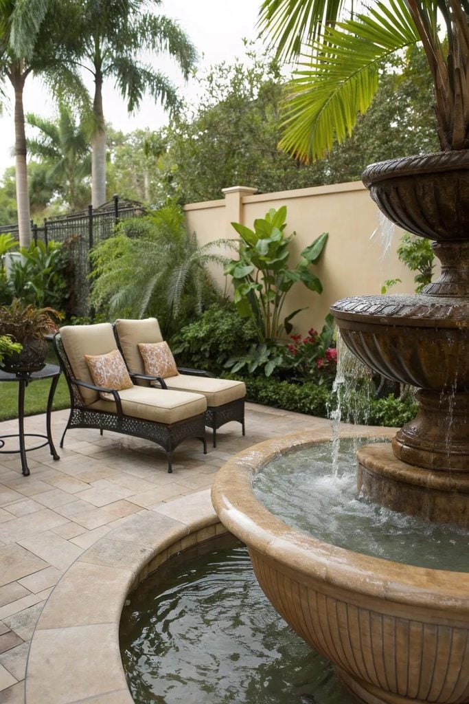 Water features Port Charlotte FL integrated with patio seating and landscape pathways